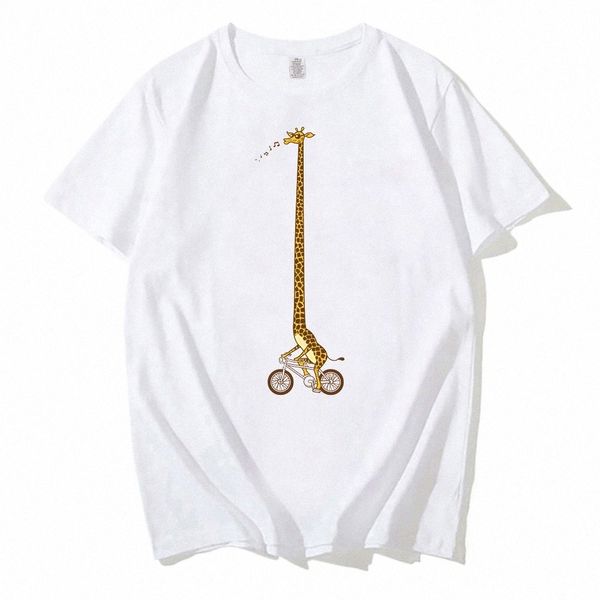 Hombres divertidos camiseta jirafa Paseo en bicicleta Camiseta clásica Lg jirafa Paseo en bicicleta camiseta estampada streetwear masculino tops z0uR #