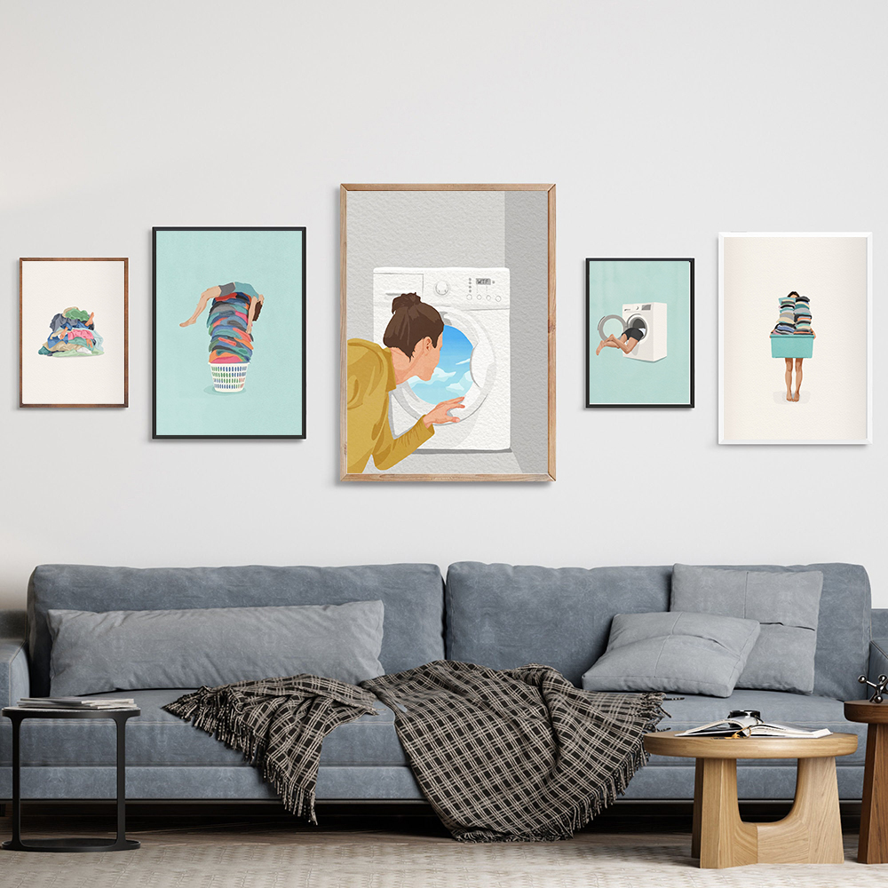 Lustige minimale Wäsche Kleidung Klappende Wandkunst Leinwand Malerei Nordische Plakate und Drucke Bilder für Wäscheraum Home Dekoration