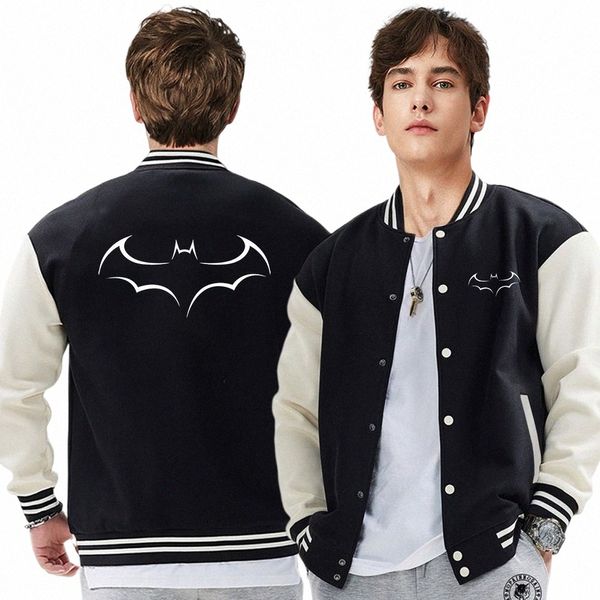 Película divertida Bat Logo Impresiones Hombres Chaquetas Harajuku Chaqueta con cuello redondo Fi Abrigos de gran tamaño Sueltos M-5Xl Otoño Cálido Chándal Top 69Fb #