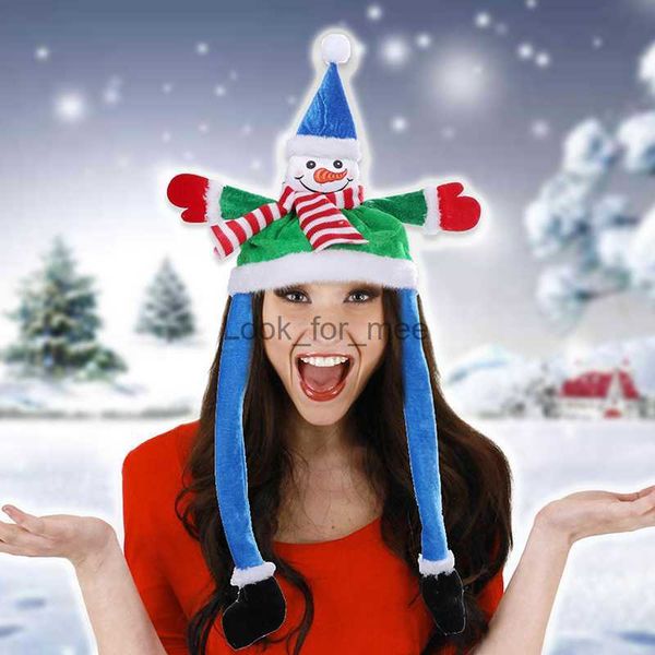 Chapeaux de Noël en mouvement drôles Accessoires de danse de fête Père Noël Chapeau de bonhomme de neige Oreilles Move Chapeau en peluche Décorations de Noël HKD230823