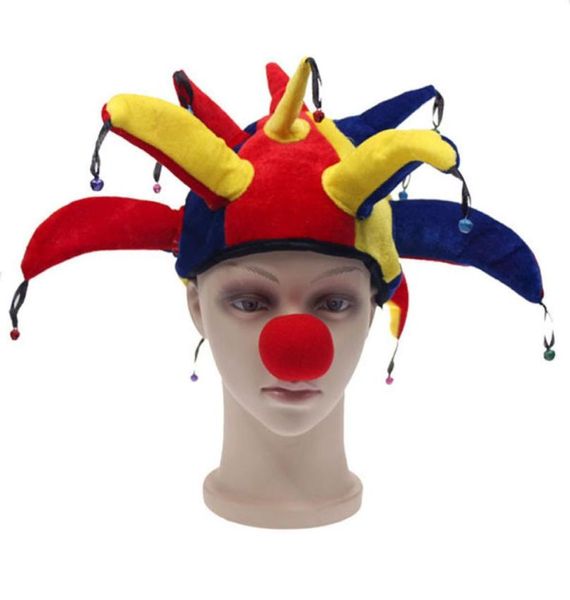 Engraçado multicolorido chapéus e bonés de Halloween Jester Clown Mardi Gras Party Costume Hat Adult Outfit Costumes2491306