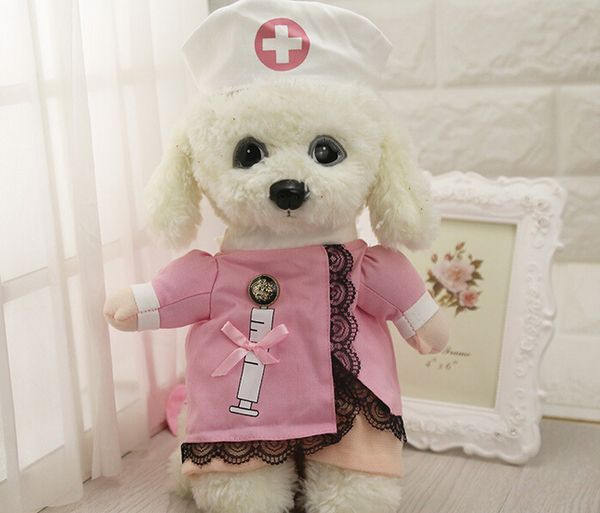 Costume d'infirmière drôle Costume pour animaux de compagnie chien vêtements manteau de chat pour animaux de compagnie vêtements de fête pour chiens chiot chaud infirmière uniforme + chapeau tenue
