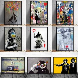 Grappige schilderijen Street Art Banksy Graffiti Wall Arts Canvas Schilderij Poster en Print Cuadros Muur Foto's voor Home Decor No Frame