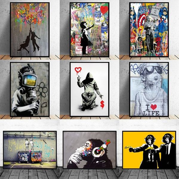 Pinturas divertidas Arte callejero Banksy Graffiti Arte de la pared Pintura en lienzo Póster e impresión Cuadros Cuadros de pared para decoración del hogar No Fram228V
