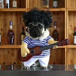 Divertido reproductor de guitarra para mascotas, disfraz de perro, guitarrista, disfraz de fiesta, ropa de año de Halloween para gatos franceses pequeños 3 Y200330288K