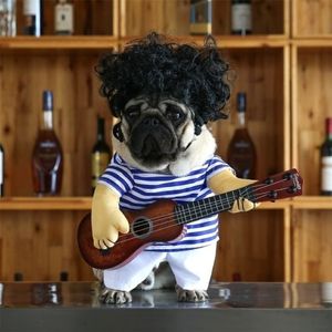 Drôle de joueur de guitare pour animaux de compagnie Cosplay Costume de chien guitariste habillage fête Halloween année vêtements pour petits chats français 3 Y200330276Z