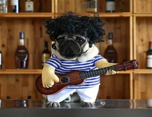 Grappige Pet Guitar Player Cosplay Dog Costume Gitarist Dekel feest Halloween Jaarkleding voor kleine Franse katten 3 Y2003303948974