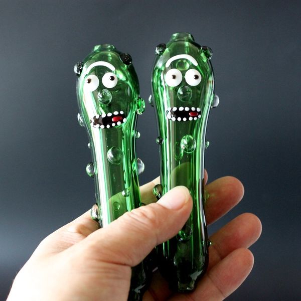 Funny Pickle Smoking Glass Pipe Pepino Top Tabaco Pipas de mano Cuchara colorida Accesorios para fumar para regalo Envío gratis a EE. UU. GP0097