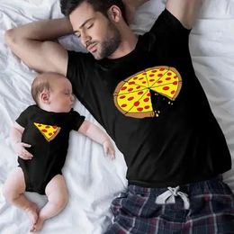 Grappige pizza en pizza plak print familie matching shirts cotton vader en dochter zoon kinderen t -shirts baby rompers vaderdag cadeau 240520