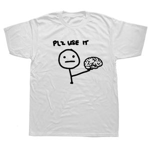 Drôle s'il vous plaît utiliser ceci votre cerveau sarcasme t-shirts graphique coton Streetwear à manches courtes Harajuku humour blague T-shirt hommes 240201