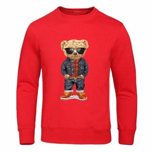 Grappige Pose Teddybeer Afdrukken Mannen Hoodie Eenvoudige Losse Casual Hoody Herfst Oversize Sweatshirt Fi Casual Trui Unisex f9MG #
