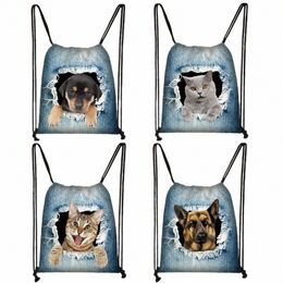 drôle chiot chien / chaton chat impression cordon sac femmes fi sac de rangement dames boutique sacs adolescent garçons fille sac à dos Q8lD #