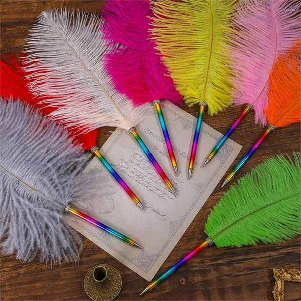 Pluma de pluma de Color arcoíris divertida, bolígrafo de tinta negra de 0,5mm, firma de boda, regalo de artículos de papelería para estudiantes, suministros de oficina