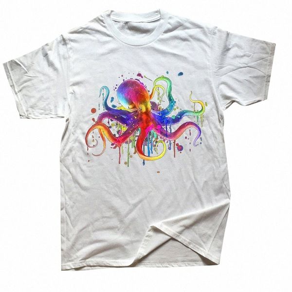Divertido Rainbow Octopus psicodélico colorido pulpo camiseta hombres mujeres Fi Casual manga corta talla grande camiseta unisex D6IR #