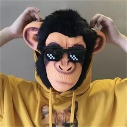 Divertida cabeza de mono realista máscara facial completa simios adultos máscara transpirable mascarada de Halloween vestido de lujo Cosplay Party Props Y200103