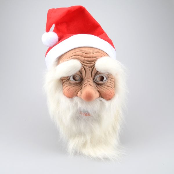 Funny Santa Claus Masque complet Super Soft Santa Face Masque Perruque Barbe Costume Fête de Noël Fournitures de vacances Adulte Halloween Masque Y200103