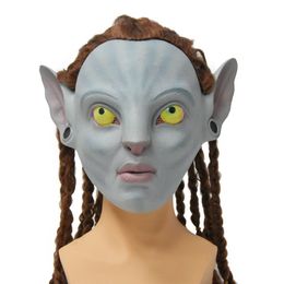 Grappige Enge Avatar Latex Masker Halloween HD Masker Anime Alien Maskers Pruik Vlechten Cosplay Kostuum Props