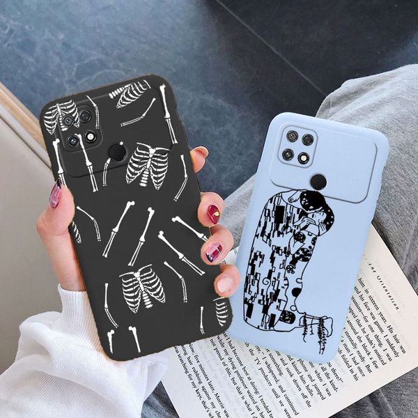 Cubierta de arte de la línea de cráneo divertida para POCO C40 POCOC40 C 40 Case de teléfono Soft TPU Capa Vintage Geometry Coque para Xiaomi Poco C40