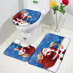 Grappige sneeuwman Kerstbad Mat Set Santa Claus Kerstmisbomen Gift Winter Nieuwjaar Huis Badkamer Decor Floor Tapijten Toiletdeksel Cover
