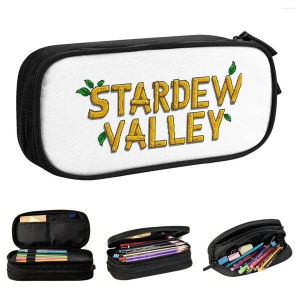 Funny Stardew Valley Game Sign Box Pen Box de doble capa Accesorios escolares de gran capacidad