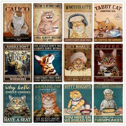 Grappige Tabby Cat Metal Poster Funny Pet Painting No Coffee No Workee Tin Sign Bord Paten For Cafe Office Home Farmhouse Badkamer Keuken Wand Decor voor Cat Lover 30x20cm W01