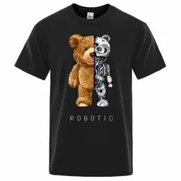 drôle ours en peluche robot t-shirt robot ours hommes à manches courtes fi vêtements de sport été cott t-shirts surdimensionnés t-shirts de rue l25m #