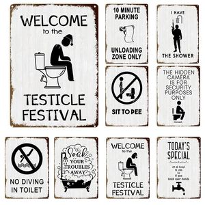 Grappige Toilet Emaille Borden Wasruimte Metalen Vintage Plaque Laat het gaan Ijzeren Poster Bar Pub Muur Decoratieve Zitten om te plassen Tekenen Badkamer Schilderen Plaat Home Decor w01