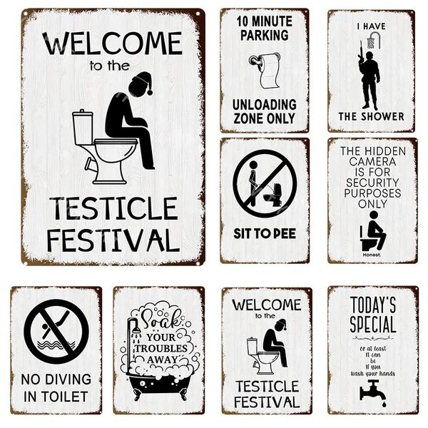Funny Toilet Tin Signs Washroom Metal Vintage Plaque Let it go Fer Affiche Bar Pub Mur Décoratif S'asseoir pour faire pipi Signes Salle De Bains Peinture Plaque Home Decor w01