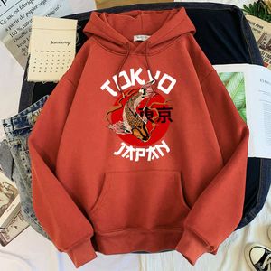 Grappige Tokyo Koi Print Hoodie Hip Hop Straat Sweatshirts Retro Streetwear Trainingspak Heren Warm Comfortabele Pullovers voor Mannelijke Y0727