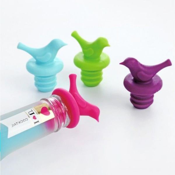 Herramienta divertida Novedad de pájaro Silicone Botella Kit para topes de botella de vino y bebidas con 4 colores Siode