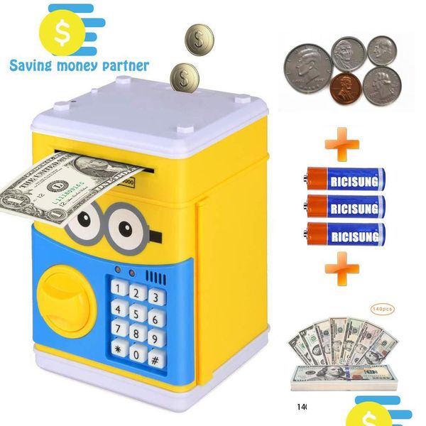 Juguetes divertidos Mejor dibujos animados Electronic Piggy Bank Atm Contraseña Dinero Moneda en efectivo Puede desplazarse Papel para niños Regalo de Navidad Drop Entregar DH4YW