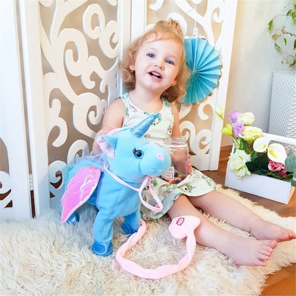 Toys drôles à marche électrique Unicorne en peluche jouet en peluche en peluche de cheval pour les enfants cadeaux de Noël 240401