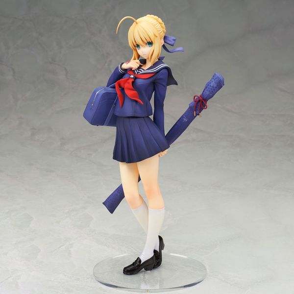 Juguetes divertidos Fate Stay Night Saber uniforme escolar PVC figura de acción Anime japonés figuras en miniatura de juguete colección muñeca regalo