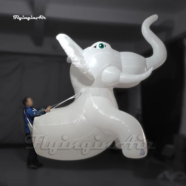 Costume d'éléphant gonflable de marche blanc drôle, Costume de défilé en ballon d'animal de dessin animé pour spectacle de scène de cirque