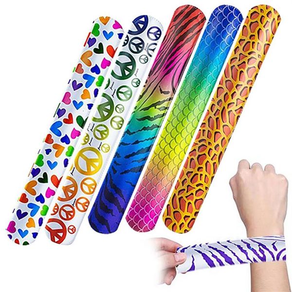 Funpa 100 pièces bracelet cadeaux motifs de conception animale coeurs imprimé bracelet slap bandes faveurs de fête2897