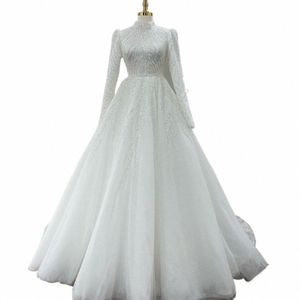 Funyue Dubai luxe mariée Dres dentelle perlée a-ligne robes de mariée arabes pour les femmes mariée manches complètes Vestido De Casamento B3bG #