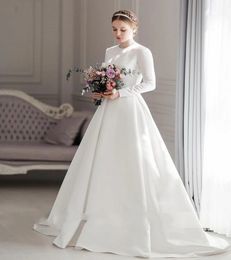 Funyue – Robe De mariée trapèze élégante, glamour, col rond, manches longues, en Satin, robes De mariée musulmanes, 2024