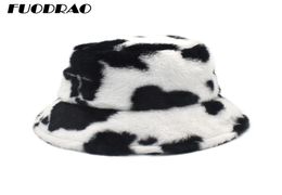Fuodrao novo inverno vaca balde chapéu feminino pele do falso menina chapéu moda quente panamá ao ar livre pescador boné masculino 3 cores m135 2011027756620