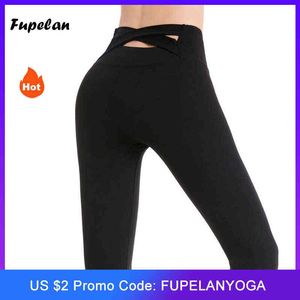 Leggings de yoga de yoga à taille haute de Fupelan Femmes Criss Cross Collants pour entraînements Formation 4 voies Pantalon de yoga athlétique extensible 2002 H1221