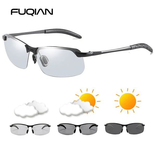 Lunettes de soleil pochromiques fuqian Men Femmes Vintage Metal Polaris Sun Glasses For Male Night Vision Driving Sunglass 240426