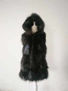 Fourrure Livraison gratuite 100% authentique Viete de fourrure de renard long avec Hood Winter Real Fox Fur Coat Retail / Wholesale Custom Any Taille 120 buste
