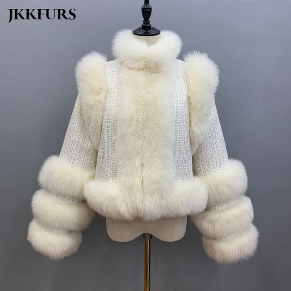 Manteau en mélange de laine pour femmes brésiliennes, avec garnitures en vraie fourrure de renard, veste à la mode, pardessus chaud d'hiver, vêtements d'extérieur d'automne, 2022, ZM3776B