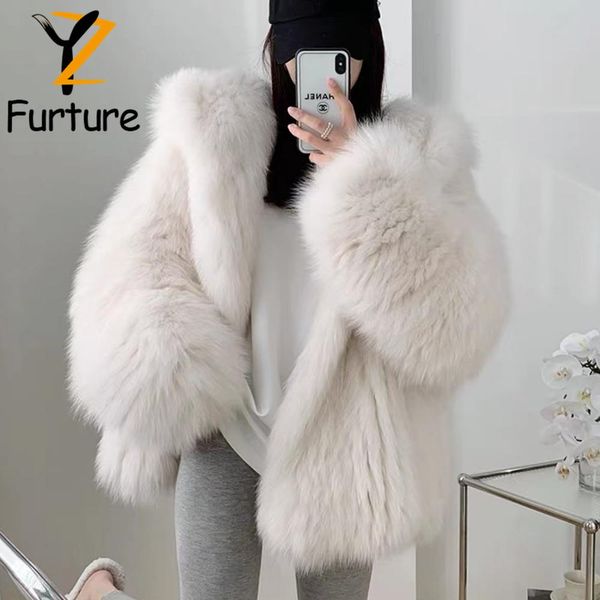Fourrure 2022 Nouvelle couleur de crème glacée Real Fur Coat Natural Fox Fox Tricoting Colon Tricoter avec mode à capuche Sweet Beauty Femmes M manteau d'hiver