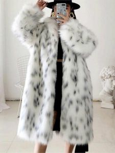 Bont 2022 vrouwen winter nieuwe faux vossen vacht jas dame casual sneeuw luipaard print bont jas vrouw dikke warme midlong pluche bovenkleding