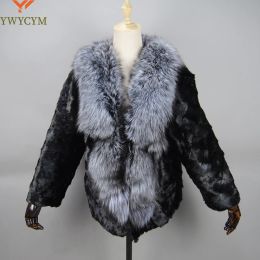 Fourrure 2023 offre spéciale hiver femmes véritable véritable manteau de fourrure de lapin naturel avec col de fourrure de renard filles mode veste de fourrure vêtements d'extérieur