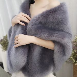 Fourrure 2023 Femmes Mariage Châle Veste De Mariée Robe De Soirée Wrap Fourrure Épaule Capes Fausse Fourrure De Renard Slim Lady Fausse Fourrure Cape WZ2253