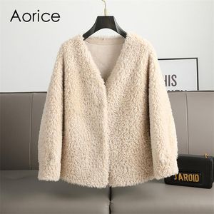 Fur Aorice-abrigo de piel y lana auténtica para mujer, parka, chaquetas cálidas de invierno para esquilar ovejas, abrigos de talla grande CT1115