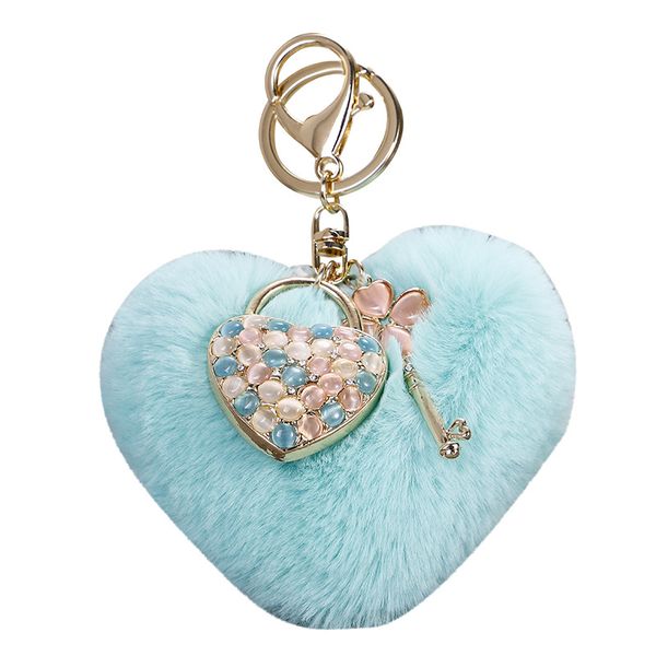 Boule De Fourrure Porte-clés Porte-clés Coeur Conception Opale Pendentif Femmes Sac Charmes Bijoux De Mode Serrure Porte-clés Anneaux Titulaire Alliage Bijou Accessoires