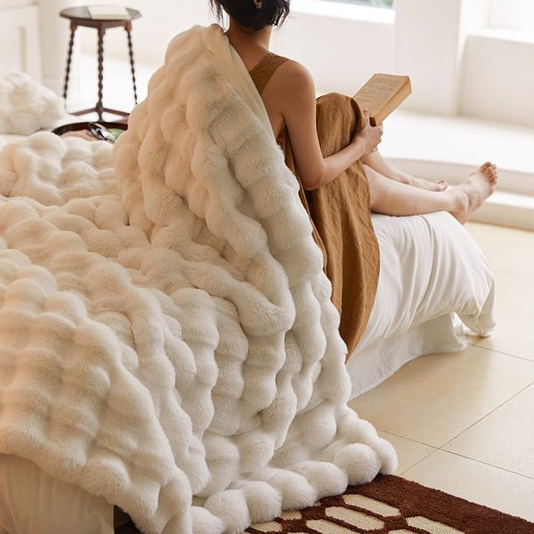 Couverture d'hiver en fourrure de luxe, couverture Super confortable pour lits, couverture d'hiver chaude haut de gamme pour canapé