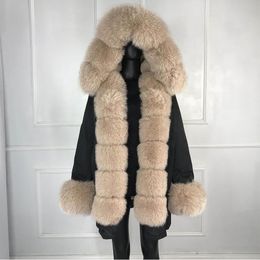 Fourrure CNEGOVIK parka en vraie fourrure de renard femmes à l'intérieur des parkas doublés de fourrure de lapin véritable avec capuche en fourrure de renard veste pour femme